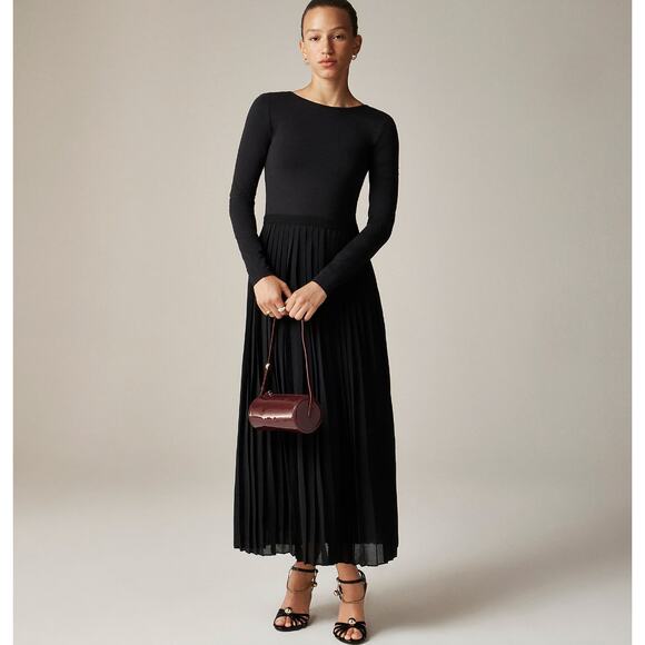 J.Crew Pleated Ballet Maxi Dress Stretch Cotton Blend Green Long Sleeve XS NWT - Picture 8 of 14